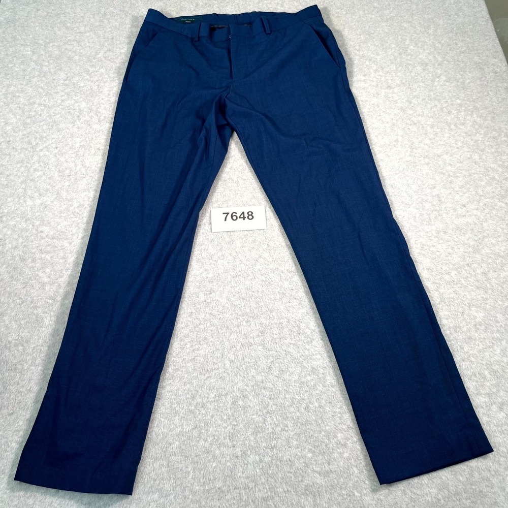 Perry Ellis Slim Fit Dress Pants Mens 33x32 Blue Stretch Flat Front Straight Leg